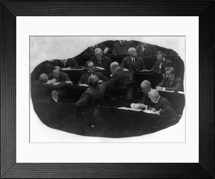 Framed Print : Opening of the 60th Congress - view of group of Congressmen at their desks, reading... c1907 - 1909 Creator: Unknown Framed Print : Opening of the 60th Congress - view of group of Congressmen at their desks, reading... c1907 - 1909 Creator: Unknown