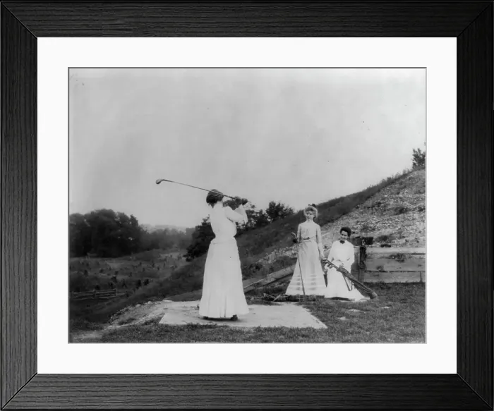 Framed Print : 3 women playing golf - Jackson Sanitorium, c1890. Creator: Unknown. 3 women playing golf - Jackson Sanitorium, c1890. Creator: Unknown Framed Print : 3 women playing golf - Jackson Sanitorium, c1890. Creator: Unknown. 3 women playing golf - Jackson Sanitorium, c1890. Creator: Unknown