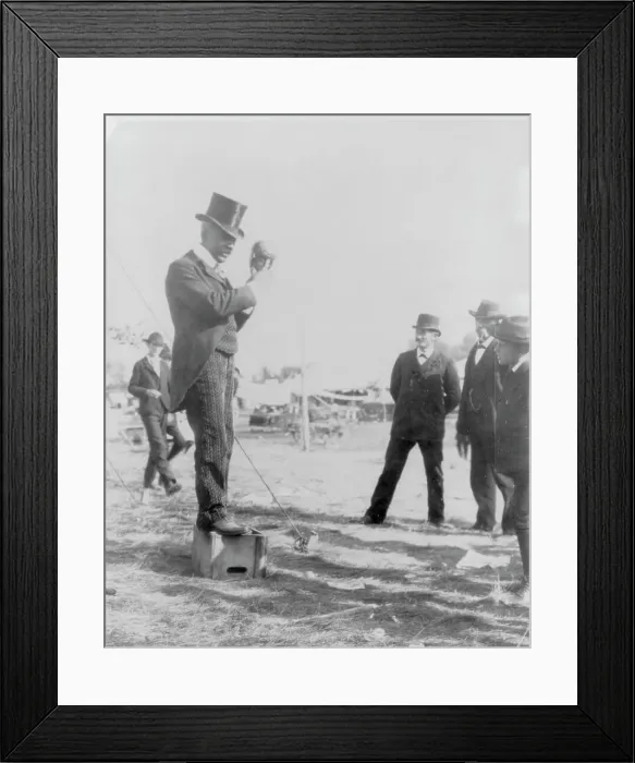 Framed Print : Minnesota State Fair: African American on soap box using hand puppet, 1900?. Creator: Unknown Framed Print : Minnesota State Fair: African American on soap box using hand puppet, 1900?. Creator: Unknown