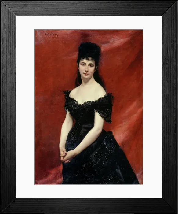 Framed Print : Portrait of Léonie Dufresne, Baroness Le Vavasseur, then Marquise de Vaucouleurs by Lanjamet, 1875. Creator: Charles Emile Auguste Carolus-Duran Framed Print : Portrait of Léonie Dufresne, Baroness Le Vavasseur, then Marquise de Vaucouleurs by Lanjamet, 1875. Creator: Charles Emile Auguste Carolus-Duran
