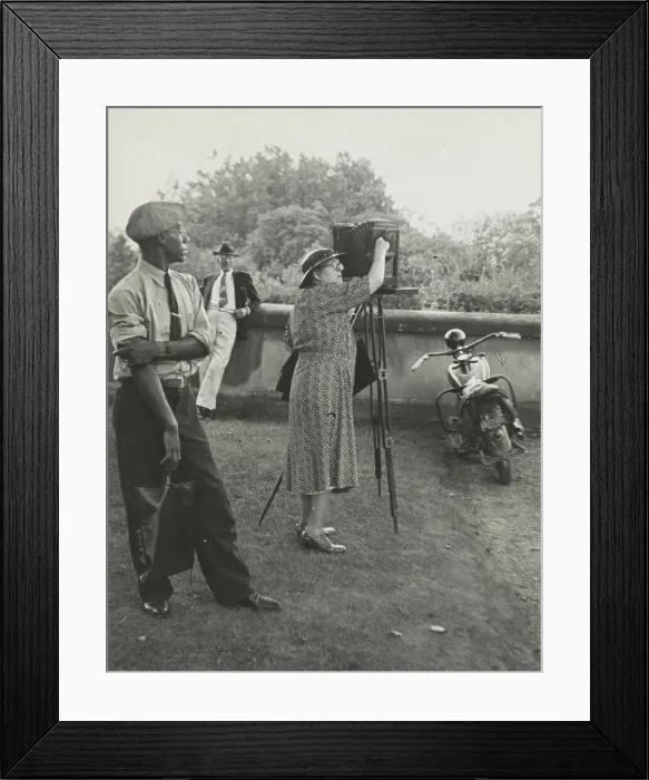 Framed Print : Photographer Frances Benjamin Johnston standing beside her view camera preparing to take... 1938. Creator: Unknown Framed Print : Photographer Frances Benjamin Johnston standing beside her view camera preparing to take... 1938. Creator: Unknown