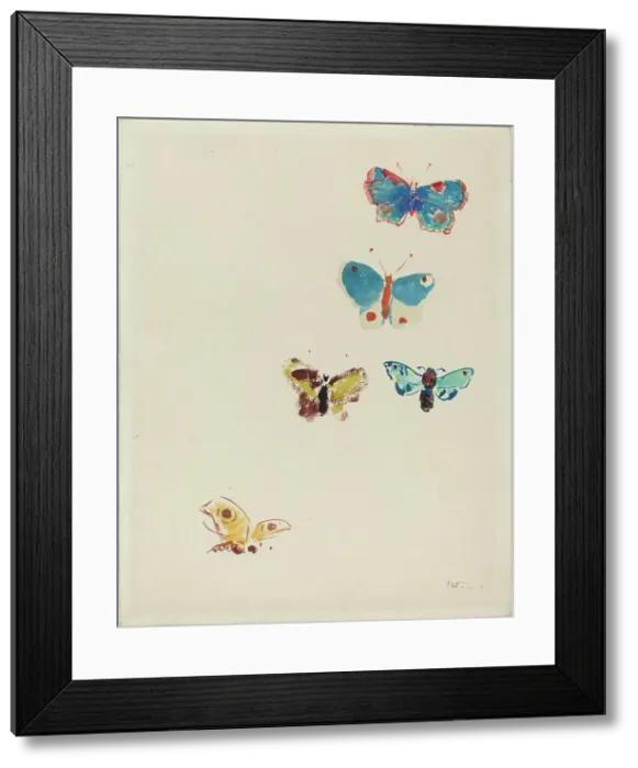Framed Print : Five Butterflies, c. 1912. Creator: Odilon Redon Framed Print : Five Butterflies, c. 1912. Creator: Odilon Redon