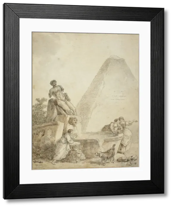 Framed Print : A Roman Capriccio with the Pyramid of Gaius Cestius, 1781 or later. Creator: Hubert Robert Framed Print : A Roman Capriccio with the Pyramid of Gaius Cestius, 1781 or later. Creator: Hubert Robert
