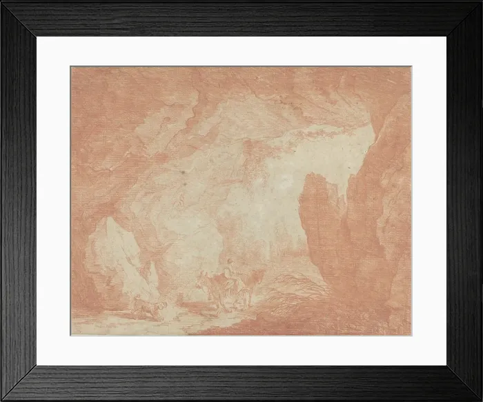 Framed Print : Young Woman with Donkeys Riding under a Natural Bridge. Creator: Hubert Robert Framed Print : Young Woman with Donkeys Riding under a Natural Bridge. Creator: Hubert Robert