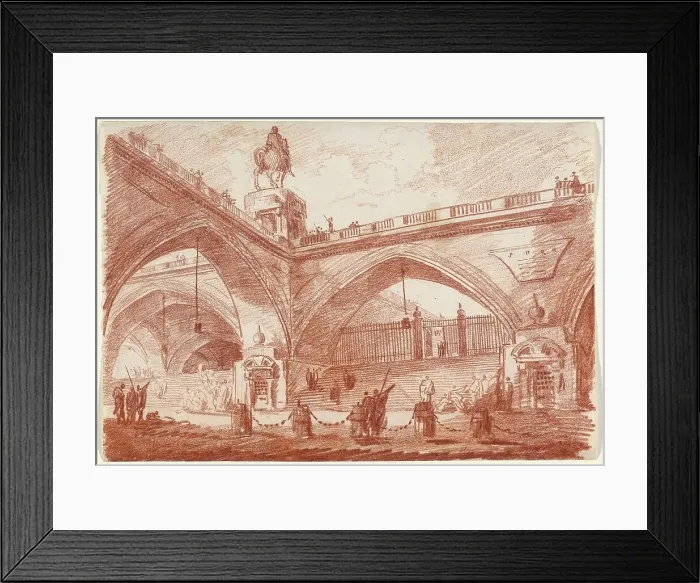 Framed Print : Architectural Fantasy with a Triumphal Bridge, c. 1760. Creator: Hubert Robert Framed Print : Architectural Fantasy with a Triumphal Bridge, c. 1760. Creator: Hubert Robert