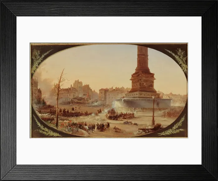 Framed Print : Place de la Bastille and barricade at the entrance to Faubourg Saint-Antoine, June 25, 1848. Creator: Jean Jacques Champin