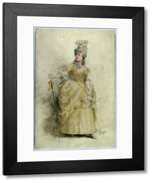 Framed Print : Portrait of Réjane (1856-1920) in stage costume, 1888. Creator: Theobald Chartran Framed Print : Portrait of Réjane (1856-1920) in stage costume, 1888. Creator: Theobald Chartran