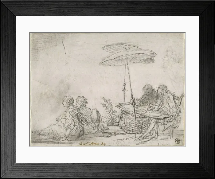 Framed Print : Draftsmen Outdoors, c. 1760. Creator: Gabriel de Saint-Aubin Framed Print : Draftsmen Outdoors, c. 1760. Creator: Gabriel de Saint-Aubin