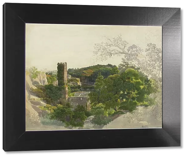 Ruins of a Fortified Tower among Wooded Hills, 1816 / 1821. Creator: Friedrich Salathe