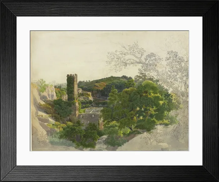 Framed Print : Ruins of a Fortified Tower among Wooded Hills, 1816 / 1821. Creator: Friedrich Salathe Framed Print : Ruins of a Fortified Tower among Wooded Hills, 1816 / 1821. Creator: Friedrich Salathe
