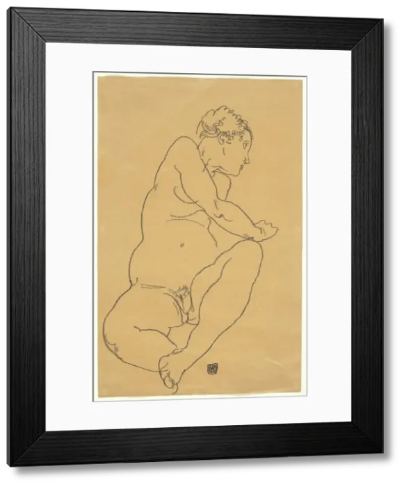 Framed Print : Female Nude Bending to the Left, 1918. Creator: Egon Schiele Framed Print : Female Nude Bending to the Left, 1918. Creator: Egon Schiele