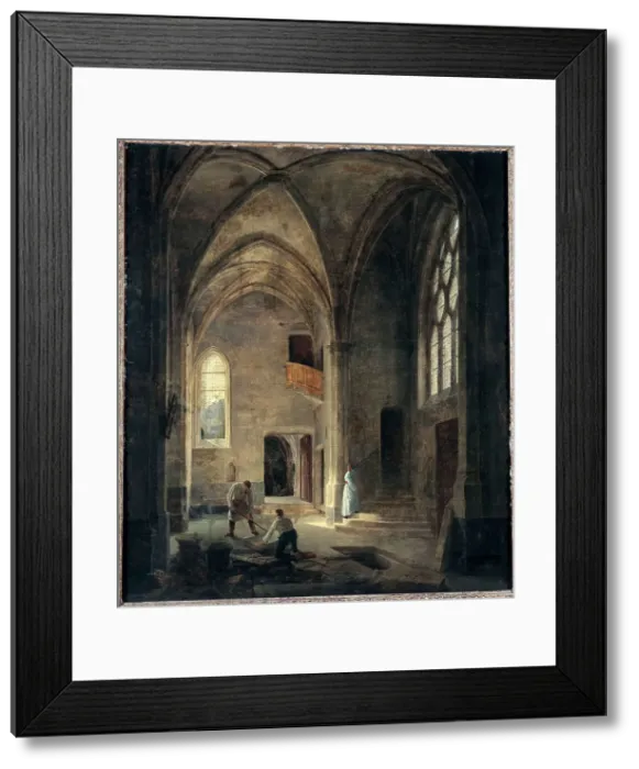 Framed Print : Interior view of the Saint-Benoit-le-Bestoune church: the Saint-Pierre or Tournelle chapel, 1832. Creator: Louis Courtin Framed Print : Interior view of the Saint-Benoit-le-Bestoune church: the Saint-Pierre or Tournelle chapel, 1832. Creator: Louis Courtin
