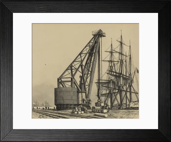 Framed Print : Krahn im Freihafen, 1893. Creator: Fritz Stoltenberg Framed Print : Krahn im Freihafen, 1893. Creator: Fritz Stoltenberg