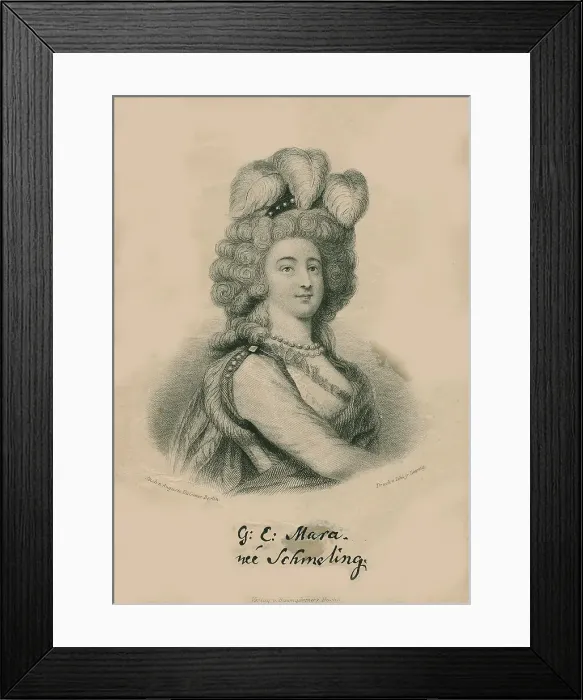 Framed Print : Portrait of the singer Madame Gertrud Elisabeth Mara (1749-1833), neé Schmeling, ca 1834. Creator: Anonymous Framed Print : Portrait of the singer Madame Gertrud Elisabeth Mara (1749-1833), neé Schmeling, ca 1834. Creator: Anonymous