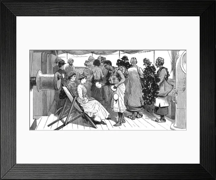 Framed Print : From Brindisi to Burma - Traders on board the P&O SS'Clyde at Aden, 1886. Creator: Unknown. From Brindisi to Burma - Traders on board the P&O SS'Clyde at Aden, 1886. Creator: Unknown Framed Print : From Brindisi to Burma - Traders on board the P&O SS'Clyde at Aden, 1886. Creator: Unknown. From Brindisi to Burma - Traders on board the P&O SS'Clyde at Aden, 1886. Creator: Unknown