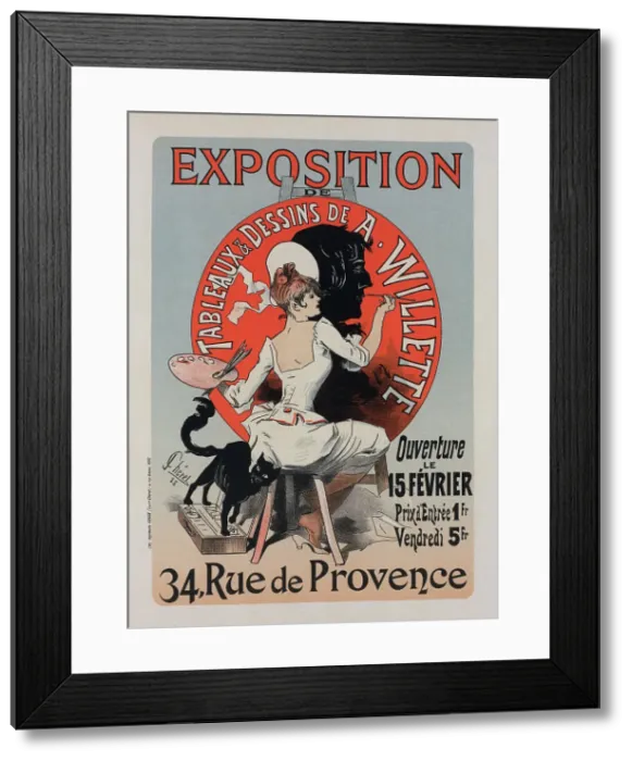 Framed Print : Affiche pour l l'Exposition de Tableaux et Dessins de A. Willette'. c1898. Creator: Jules Cheret. Affiche pour l l'Exposition de Tableaux et Dessins de A. Willette'. c1898. Creator: Jules Cheret