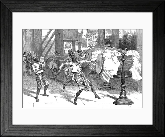 Framed Print : With Lord Dufferin in Burma - The Welcome to the Palace, Mandalay - Theebaw's Great Drums, 1886. Creator: Unknown Framed Print : With Lord Dufferin in Burma - The Welcome to the Palace, Mandalay - Theebaw's Great Drums, 1886. Creator: Unknown