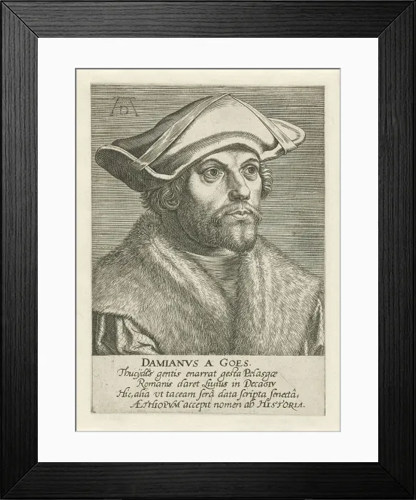 Framed Print : Portrait of Damião de Góis (1502-1574) after Albrecht Dürer, Between 1587 and 1600. Creator: Galle, Philipp (Philips) (1537-1612) Framed Print : Portrait of Damião de Góis (1502-1574) after Albrecht Dürer, Between 1587 and 1600. Creator: Galle, Philipp (Philips) (1537-1612)