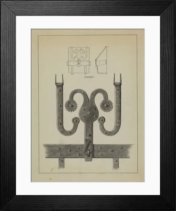 Framed Print : Hinges and Hasp on a Conestoga Wagon Tool Box, c. 1937. Creator: Unknown Framed Print : Hinges and Hasp on a Conestoga Wagon Tool Box, c. 1937. Creator: Unknown