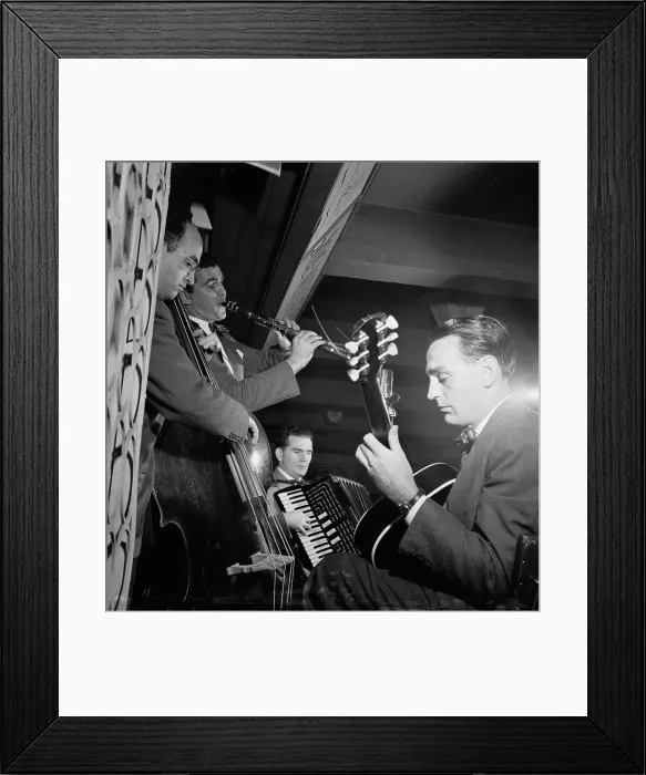 Framed Print : Portrait of Joe Mooney, Andy Fitzgerald, Gaeton (Gate) Frega... Dixon's Steak House(?), N.Y. c1946 Creator: William Paul Gottlieb Framed Print : Portrait of Joe Mooney, Andy Fitzgerald, Gaeton (Gate) Frega... Dixon's Steak House(?), N.Y. c1946 Creator: William Paul Gottlieb
