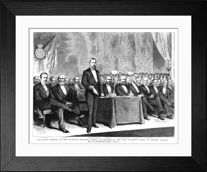 Framed Print : The great meeting at Her Majesty's Theatre...Irish Patriotic Union... 1886. Creator: Unknown Framed Print : The great meeting at Her Majesty's Theatre...Irish Patriotic Union... 1886. Creator: Unknown