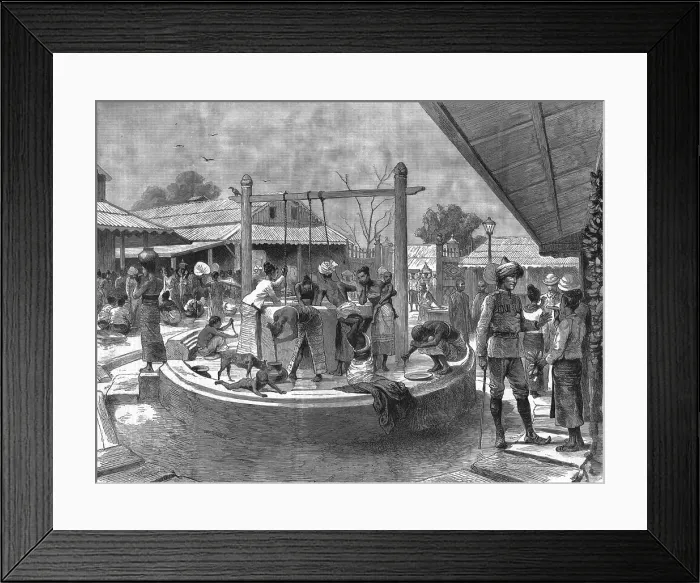 Framed Print : The manners and customs of the Burmans - A wash and brush up in the Market-place... 1886. Creator: Unknown Framed Print : The manners and customs of the Burmans - A wash and brush up in the Market-place... 1886. Creator: Unknown
