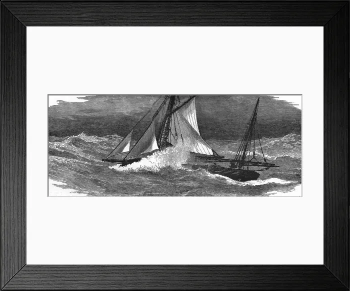 Framed Print : Long-line fishing in the North Sea, Lying-to in a squall, 1886. Creator: Unknown Framed Print : Long-line fishing in the North Sea, Lying-to in a squall, 1886. Creator: Unknown