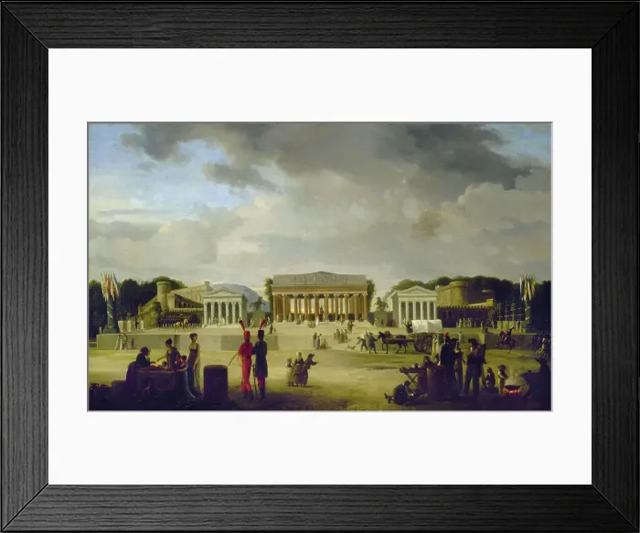 Framed Print : Vue du grand théâtre élevé sur la place de la Concorde pour la fête de la Paix, le 18... 1801. Creator: Jean Baptiste Louis Cazin