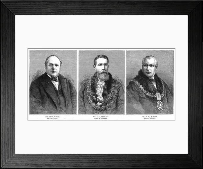 Framed Print : Our Colonial Empire - Three Australian Mayors, 1886. Creator: Unknown Framed Print : Our Colonial Empire - Three Australian Mayors, 1886. Creator: Unknown