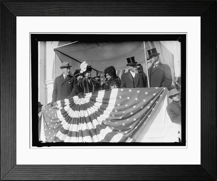 Framed Print : Woodrow Wilson and wife Ellen with unidentified on viewing stand, between 1910 and 1914. Creator: Harris & Ewing. Woodrow Wilson and wife Ellen with unidentified on viewing stand, between 1910 and 1914. Creator: Harris & Ewing Framed Print : Woodrow Wilson and wife Ellen with unidentified on viewing stand, between 1910 and 1914. Creator: Harris & Ewing. Woodrow Wilson and wife Ellen with unidentified on viewing stand, between 1910 and 1914. Creator: Harris & Ewing