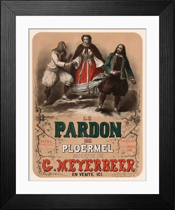 Framed Print : Poster for the premiere of the opera Dinorah ou Le pardon de Ploërmel by Giacomo... 1859. Creator: Emy, Henry (1820-1874). Poster for the premiere of the opera Dinorah ou Le pardon de Ploërmel by Giacomo... 1859 Framed Print : Poster for the premiere of the opera Dinorah ou Le pardon de Ploërmel by Giacomo... 1859. Creator: Emy, Henry (1820-1874). Poster for the premiere of the opera Dinorah ou Le pardon de Ploërmel by Giacomo... 1859