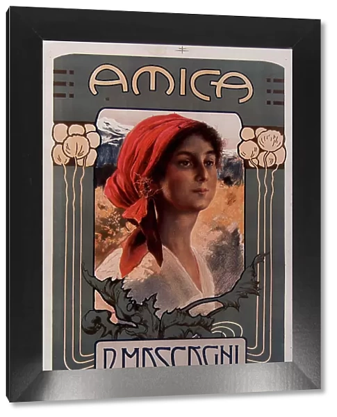 Poster for the première of the opera Amica by Pietro Mascagni, 1905. Creator: Anonymous