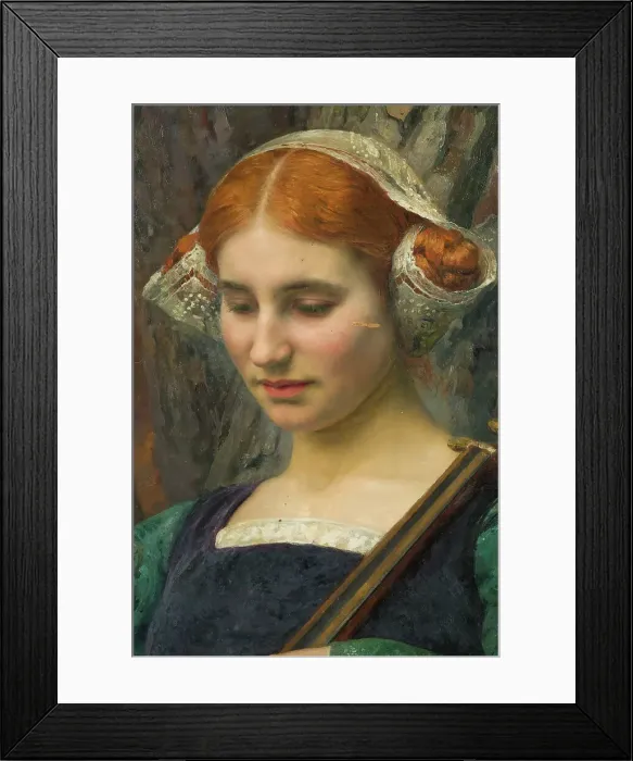 Framed Print : Jeune femme jouant de la mandore ou Solitude, 1910. Creator: Edgard Maxence Framed Print : Jeune femme jouant de la mandore ou Solitude, 1910. Creator: Edgard Maxence