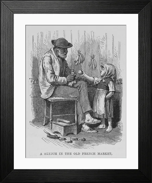 Framed Print : A sketch in the old French market, 1882. Creator: Unknown Framed Print : A sketch in the old French market, 1882. Creator: Unknown