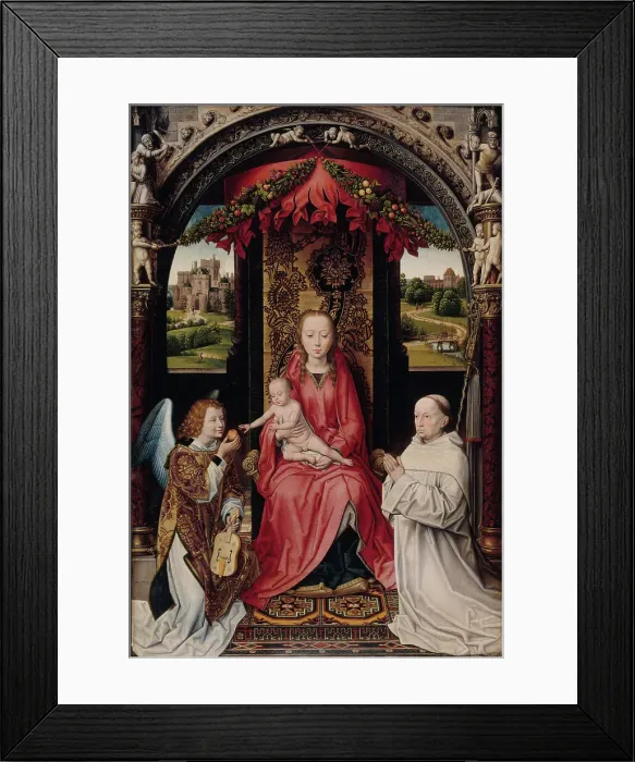 Framed Print : Virgin and Child with angel and donor, after Memling, between 1499 and 1509. Creator: Unknown Framed Print : Virgin and Child with angel and donor, after Memling, between 1499 and 1509. Creator: Unknown
