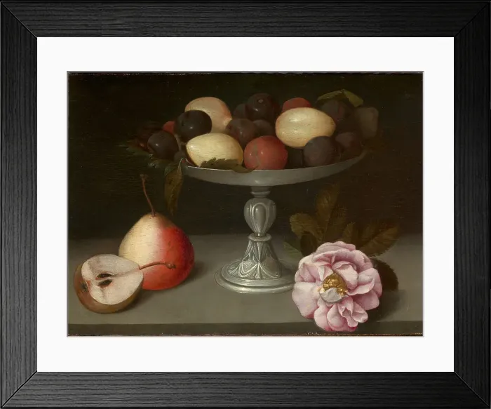 Framed Print : Still Life with plums, pears and a rose, ca 1602. Creator: Galizia, Fede (1578-1630) Framed Print : Still Life with plums, pears and a rose, ca 1602. Creator: Galizia, Fede (1578-1630)
