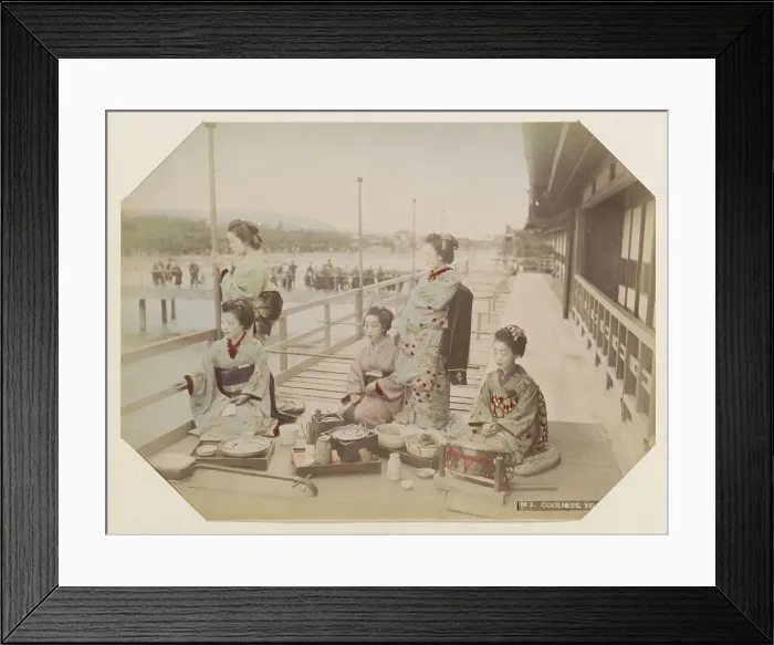 Framed Print : Japanese women at a meal in Kyoto, Between 1870 and 1890. Creator: Anonymous
