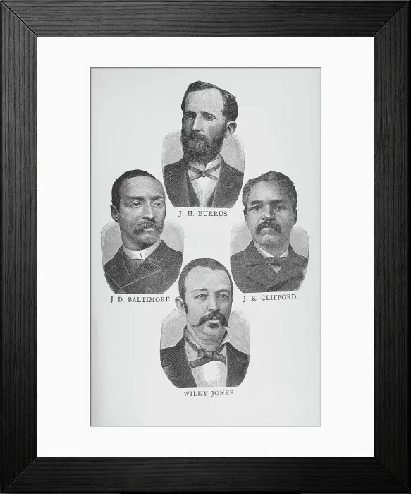 Framed Print : J. H. Burrus, J. D. Baltimore, J. R. Clifford, Wiley Jones, 1887. Creator: Unknown Framed Print : J. H. Burrus, J. D. Baltimore, J. R. Clifford, Wiley Jones, 1887. Creator: Unknown