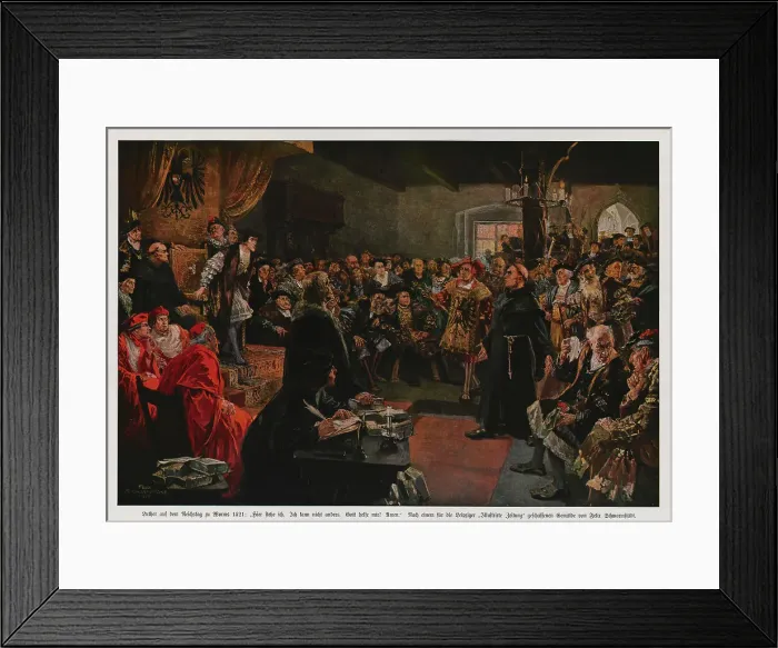 Framed Print : Martin Luther at the Diet of Worms of 1521: Here I stand, I can do no other, 1917. Creator: Schwormstädt, Felix (1870-1938). Martin Luther at the Diet of Worms of 1521: Here I stand, I can do no other, 1917 Framed Print : Martin Luther at the Diet of Worms of 1521: Here I stand, I can do no other, 1917. Creator: Schwormstädt, Felix (1870-1938). Martin Luther at the Diet of Worms of 1521: Here I stand, I can do no other, 1917