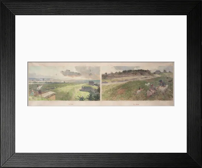 Framed Print : Esquisse pour la mairie de Bagnolet : Deux vues des environs de Bagnolet (le nord et le sud), 1893. Creator: Louis Beroud Framed Print : Esquisse pour la mairie de Bagnolet : Deux vues des environs de Bagnolet (le nord et le sud), 1893. Creator: Louis Beroud