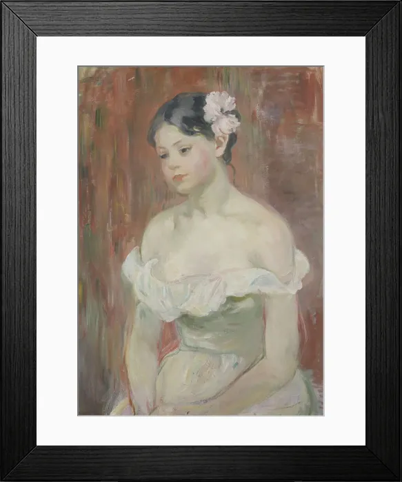 Framed Print : Jeune fille au décolleté, la fleur aux cheveux, 1893. Creator: Berthe Morisot Framed Print : Jeune fille au décolleté, la fleur aux cheveux, 1893. Creator: Berthe Morisot