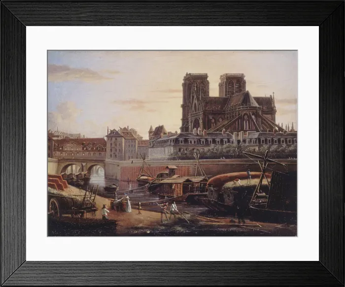 Framed Print : The Saint-Charles bridge, Hôtel-Dieu, Archdiocese and Notre-Dame, seen from Quai de... circa 1820. Creator: Unknown Framed Print : The Saint-Charles bridge, Hôtel-Dieu, Archdiocese and Notre-Dame, seen from Quai de... circa 1820. Creator: Unknown