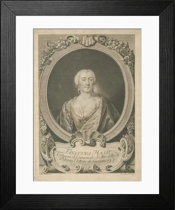 Framed Print : Portrait of the Singer Faustina Hasse, neé Bordoni (1697-1781), c. 1750. Creator: Zucchi, Lorenzo (1704-1779) Framed Print : Portrait of the Singer Faustina Hasse, neé Bordoni (1697-1781), c. 1750. Creator: Zucchi, Lorenzo (1704-1779)
