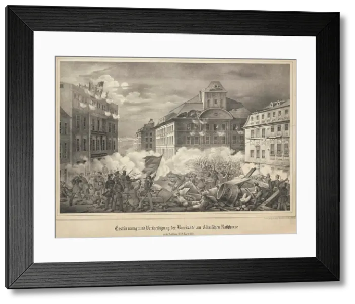 Framed Print : Fighting on the barricade at the Köllnische Rathaus (Cölln Town Hall) in Berlin...March 18-19, 1848. Creator: Anonymous Framed Print : Fighting on the barricade at the Köllnische Rathaus (Cölln Town Hall) in Berlin...March 18-19, 1848. Creator: Anonymous
