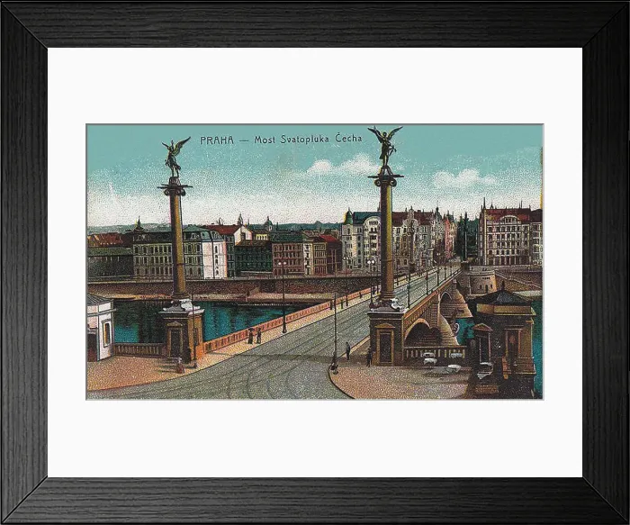 Framed Print : View across Vltava river looking at Cech Bridge and Old Town, c. 1910. Creator: Anonymous Framed Print : View across Vltava river looking at Cech Bridge and Old Town, c. 1910. Creator: Anonymous