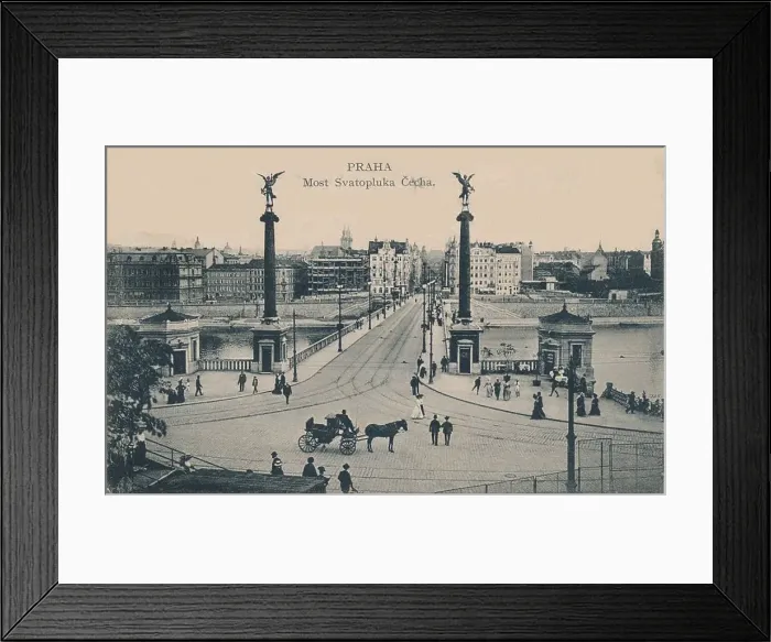 Framed Print : View across Vltava river looking at Cech Bridge and Old Town, c. 1910. Creator: Anonymous Framed Print : View across Vltava river looking at Cech Bridge and Old Town, c. 1910. Creator: Anonymous