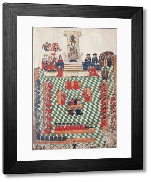 Framed Print : King Henry VIII at the opening of the Parliament of England at Bridewell Palace, 1523. Creator: Wriothesley, Sir Thomas (c. 1460-1534) Framed Print : King Henry VIII at the opening of the Parliament of England at Bridewell Palace, 1523. Creator: Wriothesley, Sir Thomas (c. 1460-1534)