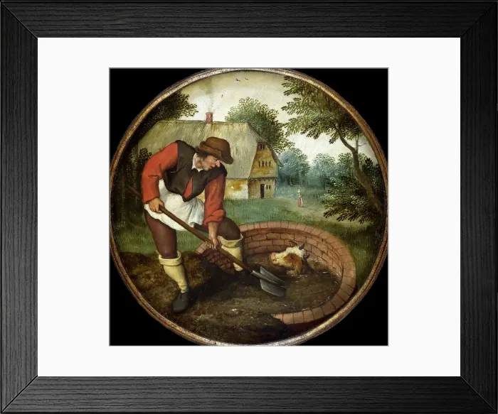 Framed Print : It is too Late to Fill in the Well After the Calf has Drowned, End of 16th cen. Creator: Brueghel, Pieter, the Younger (1564-1638) Framed Print : It is too Late to Fill in the Well After the Calf has Drowned, End of 16th cen. Creator: Brueghel, Pieter, the Younger (1564-1638)