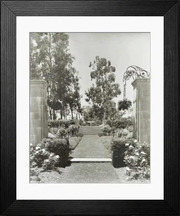Framed Print : Arcady, George Owen Knapp house, Sycamore Canyon Road, Montecito, California, 1917. Creator: Frances Benjamin Johnston. Arcady, George Owen Knapp house, Sycamore Canyon Road, Montecito, California, 1917 Framed Print : Arcady, George Owen Knapp house, Sycamore Canyon Road, Montecito, California, 1917. Creator: Frances Benjamin Johnston. Arcady, George Owen Knapp house, Sycamore Canyon Road, Montecito, California, 1917