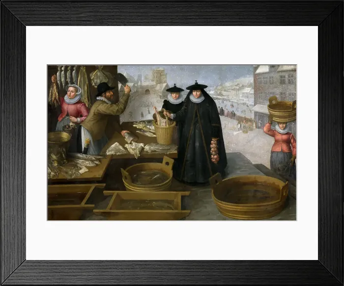Framed Print : Fishmarket, 17th century. Creator: Valckenborch, Frederik van (1566-1623) Framed Print : Fishmarket, 17th century. Creator: Valckenborch, Frederik van (1566-1623)